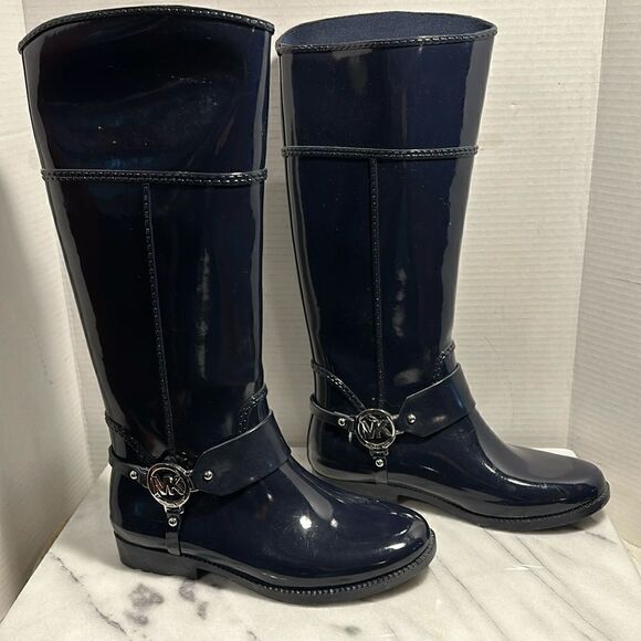 Michael Kors Blue Fulton Harness Tall Rain Boots Women’s Size 7 MSRP $129 - Picture 1 of 13